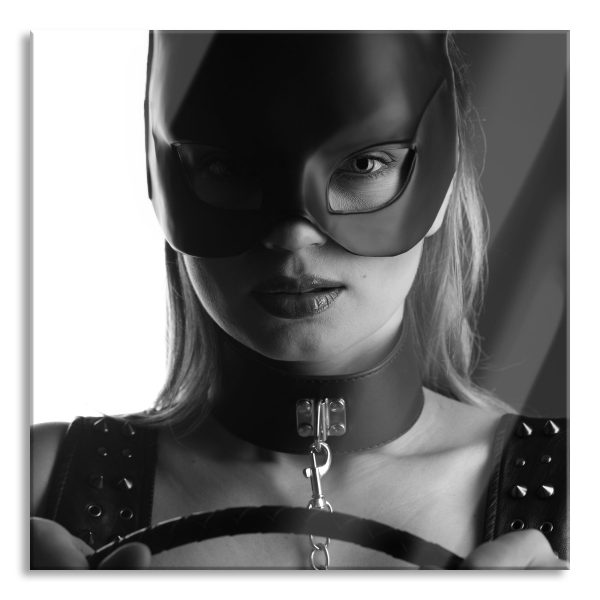 Sexy Frau mit Halsband und Hasenmaske, Glasbild Quadratisch Im Angebot