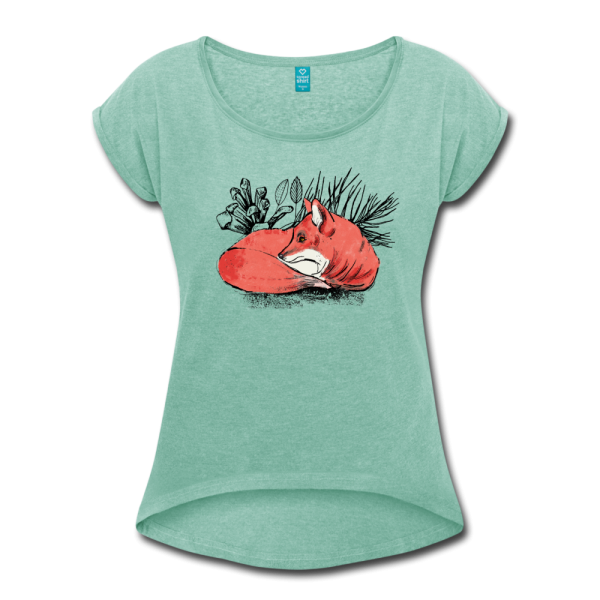 Frauen T-Shirt mit gerollten Ärmeln -  Ruhender Fuchs  Verkauf – Bild 3