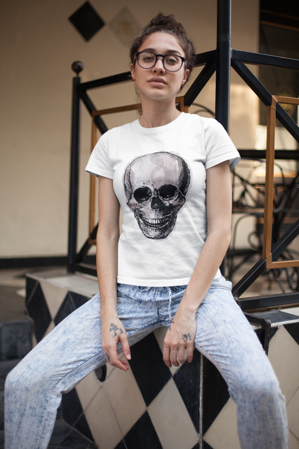 Frauen Premium Bio T-Shirt -  Totenkopf in Tinte  Angebot – Bild 2